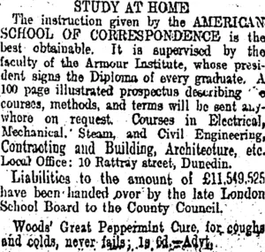 Page 7 Advertisements Column 4 (Otago Daily Times 27-10-1904)