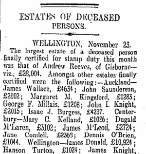 ESTATES OF DECEASED PERSONS. (Otago Daily Times 12-12-1904)