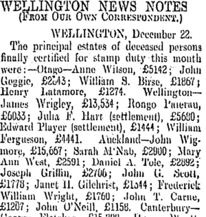 WELLINGTON NEWS NOTES. (Otago Daily Times 23-12-1904)