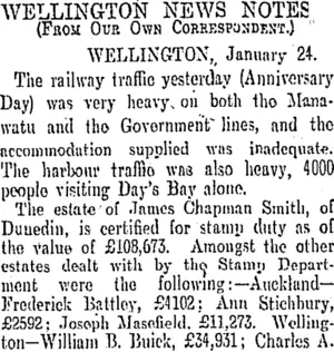 WELLINGTON NEWS NOTES. (Otago Daily Times 25-1-1905)