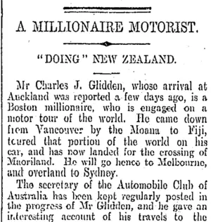 A MILLIONAIRE MOTORIST. (Otago Daily Times 23-1-1905)