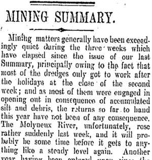MINING SUMMARY. (Otago Daily Times 23-1-1905)
