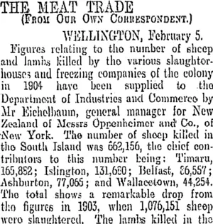 THE MEAT TRADE. (Otago Daily Times 6-2-1905)