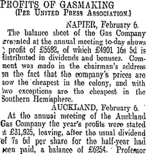 PROFITS OF GASMAKING. (Otago Daily Times 7-2-1905)