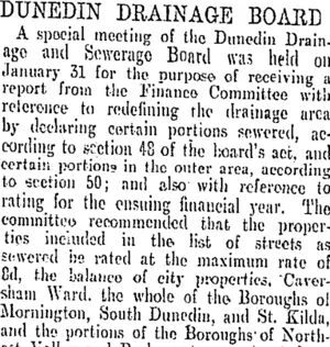 DUNEDIN DRAINAGE BOARD. (Otago Daily Times 13-2-1905)