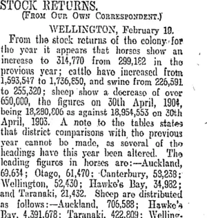 STOCK RETURNS. (Otago Daily Times 6-3-1905)