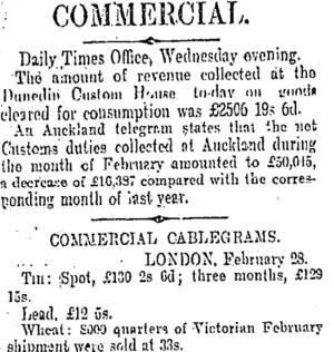 COMMERCIAL. (Otago Daily Times 2-3-1905)