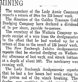 MINING. (Otago Daily Times 10-3-1905)