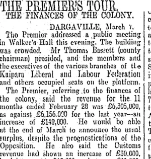 THE PREMIER'S TOUR. (Otago Daily Times 27-3-1905)