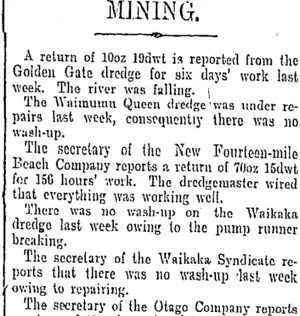 MINING. (Otago Daily Times 10-4-1905)