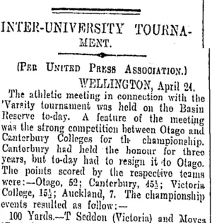 INTER-UNIVERSITY TOURNAMENT. (Otago Daily Times 25-4-1905)