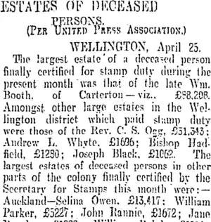 ESTATES OF DECEASED PERSONS. (Otago Daily Times 26-4-1905)