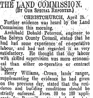 THE LAND COMMISSION. (Otago Daily Times 27-4-1905)
