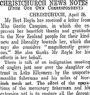 CHRISTCHURCH NEWS NOTES. (Otago Daily Times 28-4-1905)
