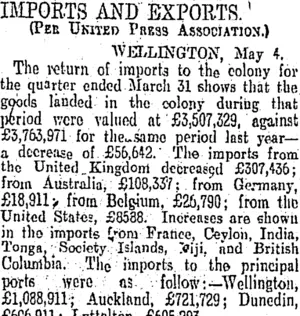 IMPORTS AND EXPORTS. (Otago Daily Times 5-5-1905)