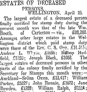 ESTATES OF DECEASED PERSONS. (Otago Daily Times 8-5-1905)