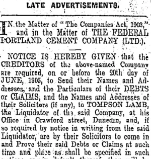 Page 6 Advertisements Column 4 (Otago Daily Times 3-5-1905)