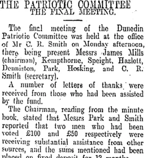THE PATRIOTIC COMMITTEE. (Otago Daily Times 29-5-1905)
