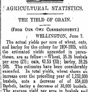 AGRICULTURAL STATISTICS. (Otago Daily Times 19-6-1905)