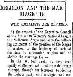 RELIGION AND THE MARRIAGE TIE. (Otago Daily Times 29-6-1905)