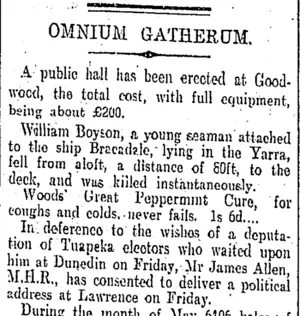 OMNIUM GATHERUM. (Otago Daily Times 20-6-1905)
