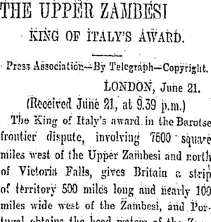 THE UPPER ZAMBEST. (Otago Daily Times 22-6-1905)