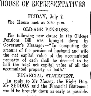 HOUSE OF REPRESENTATIVES (Otago Daily Times 8-7-1905)