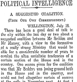 POLITICAL INTELLIGENCE (Otago Daily Times 19-7-1905)