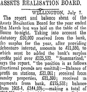 ASSETS REALISATION BOARD. (Otago Daily Times 10-7-1905)
