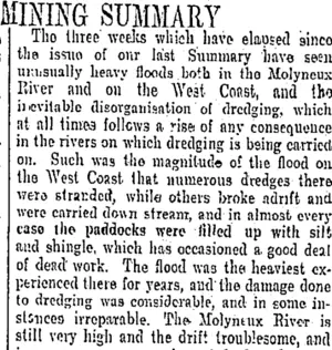 MINING SUMMARY. (Otago Daily Times 10-7-1905)