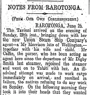 NOTES FROM RAROTONGA. (Otago Daily Times 11-7-1905)
