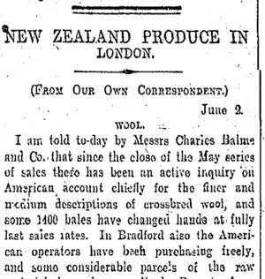 NEW ZEALAND PRODUCE IN LONDON. (Otago Daily Times 13-7-1905)