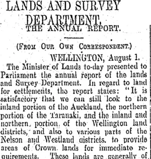 LANDS AND SURVEY DEPARTMENT. (Otago Daily Times 2-8-1905)