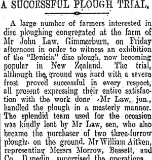 A SUCCESSFUL PLOUGH TRIAL. (Otago Daily Times 15-8-1905)