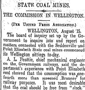 STATE COAL MINES. (Otago Daily Times 16-8-1905)