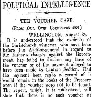 POLITICAL INTELLIGENCE (Otago Daily Times 25-8-1905)