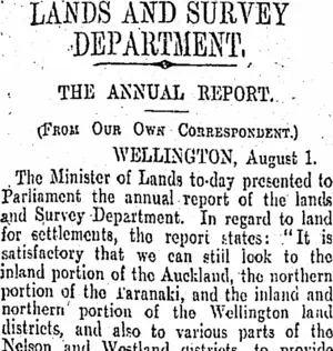 LANDS AND SURVEY DEPARTMENT. (Otago Daily Times 21-8-1905)