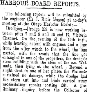 DHARBOUR BOARD REPORTS. (Otago Daily Times 31-8-1905)
