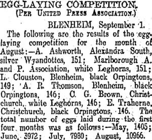 EGG-LAYING COMPETITION. (Otago Daily Times 2-9-1905)