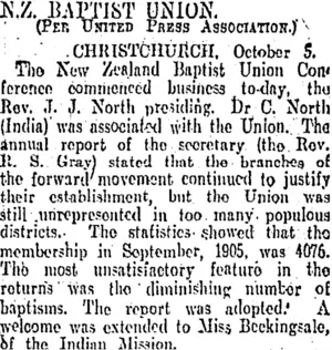 N.Z. BAPTIST UNION. (Otago Daily Times 6-10-1905)