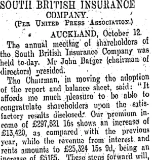 SOUTH BRITISH INSURANCE COMPANY. (Otago Daily Times 13-10-1905)