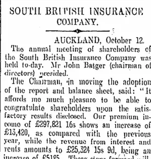 SOUTH BRITISH INSURANCE COMPANY. (Otago Daily Times 23-10-1905)
