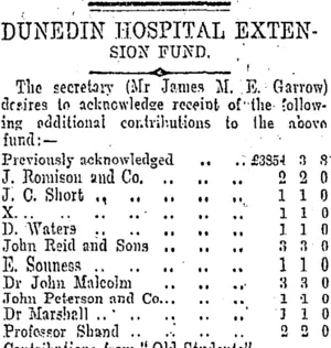 DUNEDIN HOSPITAL EXTENSION FUND. (Otago Daily Times 4-11-1905)