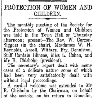 PROTECTION OF WOMEN AND CHILDREN. (Otago Daily Times 18-11-1905)