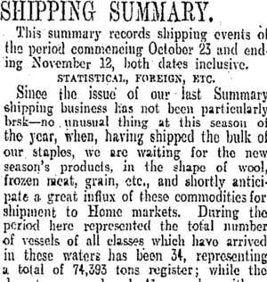 SHIPPING SUMMARY. (Otago Daily Times 13-11-1905)