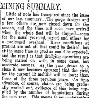 MINING SUMMARY. (Otago Daily Times 13-11-1905)