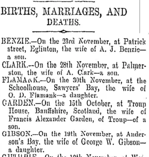 BIRTHS, MARRIAGES, AND DEATHS. (Otago Daily Times 4-12-1905)