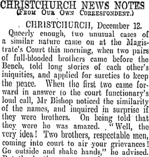 CHRISTCHURCH NEWS NOTES. (Otago Daily Times 13-12-1905)