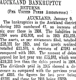 AUCKLAND BANKRUPTCY RETURNS. (Otago Daily Times 10-1-1906)