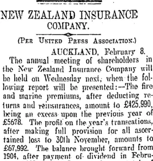 NEW ZEALAND INSURANCE COMPANY. (Otago Daily Times 9-2-1906)